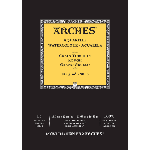 Arches Watercolour Natural White 185gsm Rough 15 Sheets Blocks